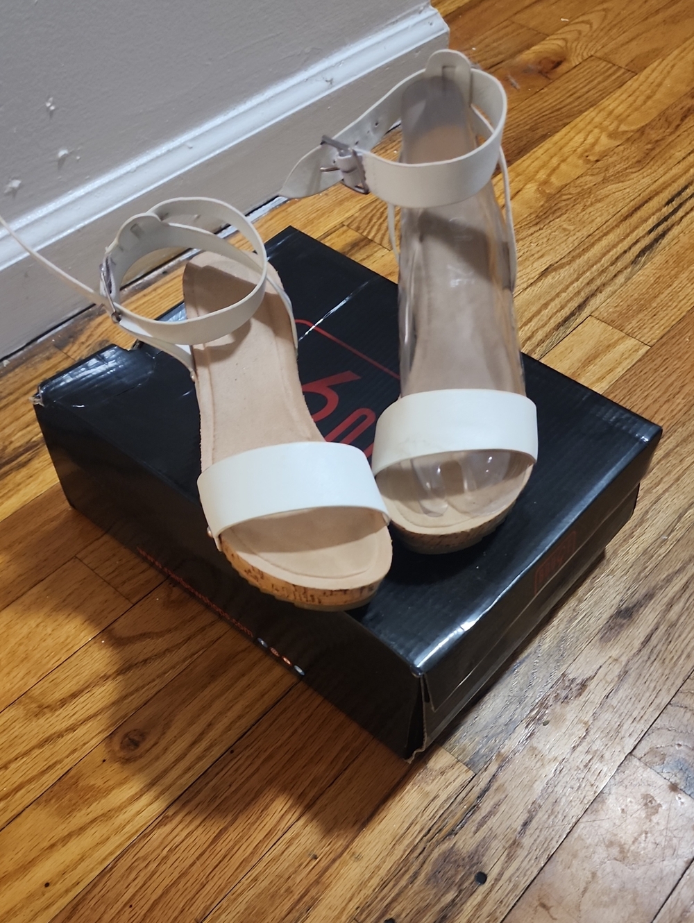 Rouge! White Cork Ankle-Strap Wedge Sandals